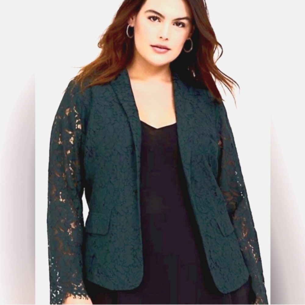 Women's Torrid Lace Blazer Cardigan Plus Size 3X 24W-26W Dark Emerald Green